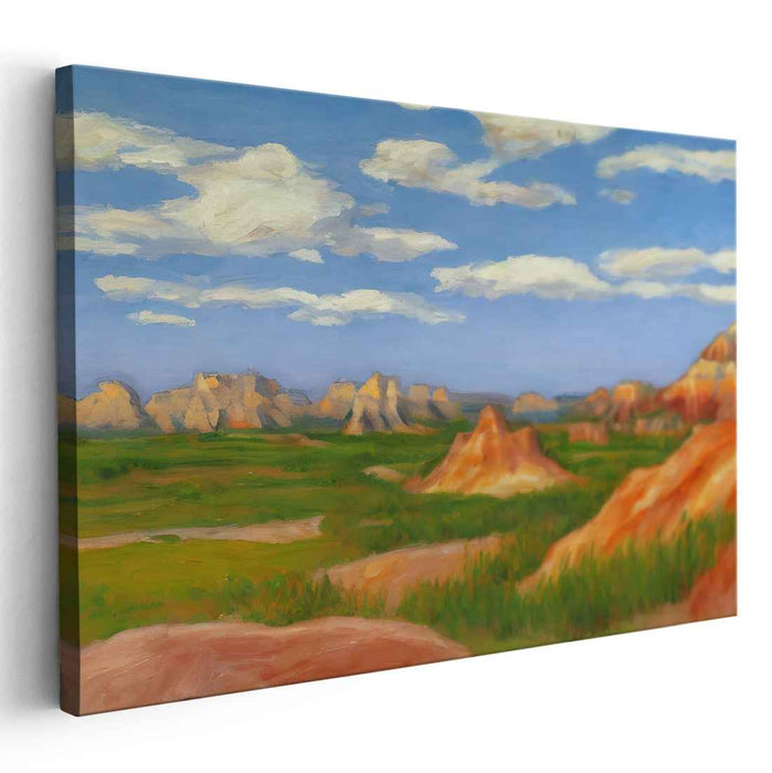 Echoes of Earth's Timeless Song: Majestic Sandstone Formations Under a Blue Sky Canvas Art Print
