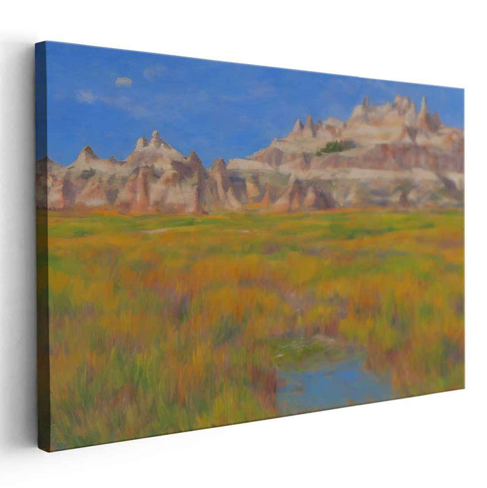 Crackling Leaves Whispering Giants: Autumnal Landscape with Rugged Buttes Canvas Art Print