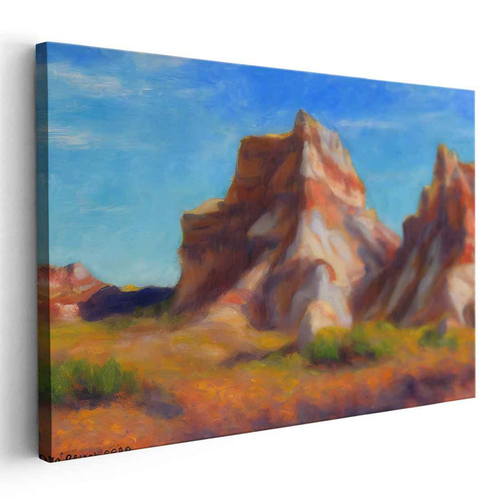 Golden Canyon Dance: Impressionistic Landscape of Sunlit Rock Formations