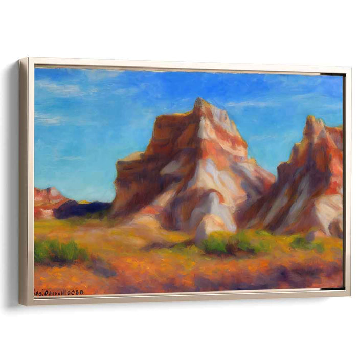 Golden Canyon Dance: Impressionistic Landscape of Sunlit Rock Formations