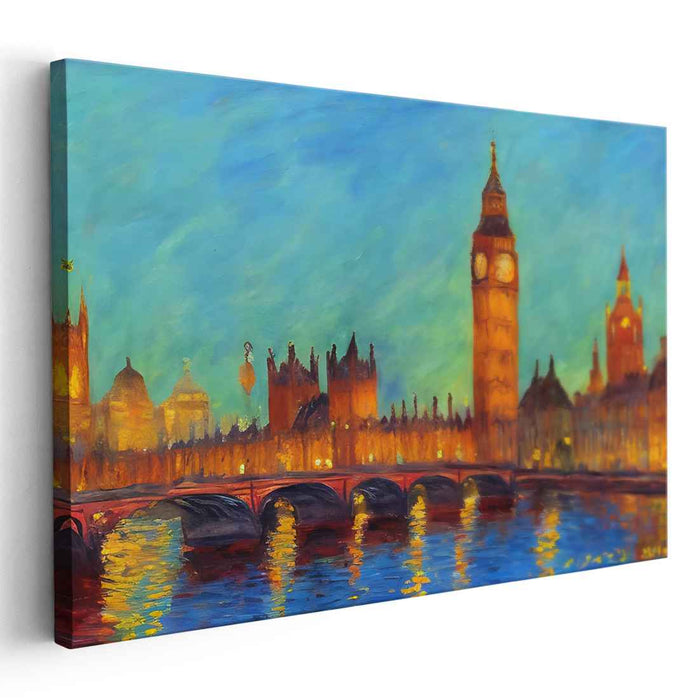 London Elegance: Brush of Time: Impressionist Big Ben and Parliament Canvas Art Print