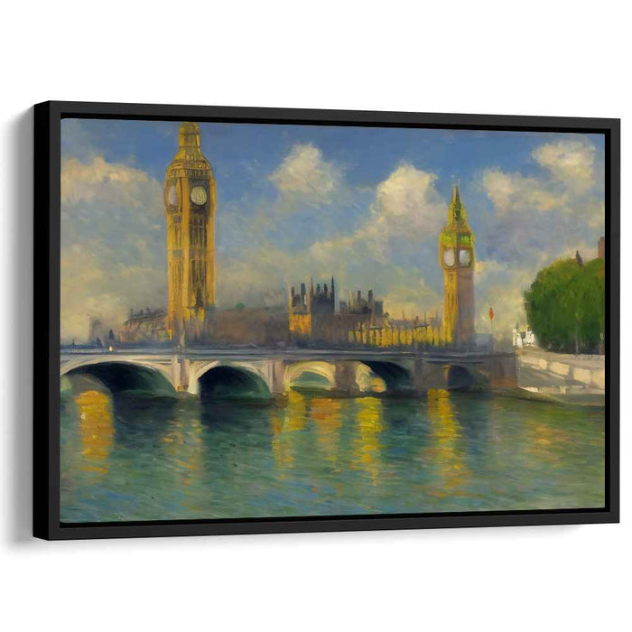 Impressionist Serenity: Big Ben and Westminster Bridge in Sunlit Glow Canvas Art