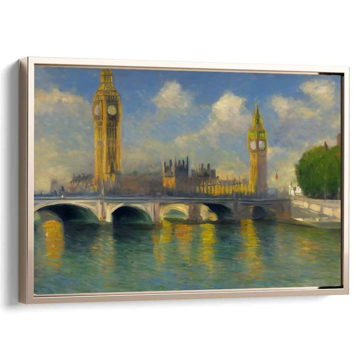 Impressionist Serenity: Big Ben and Westminster Bridge in Sunlit Glow Canvas Art