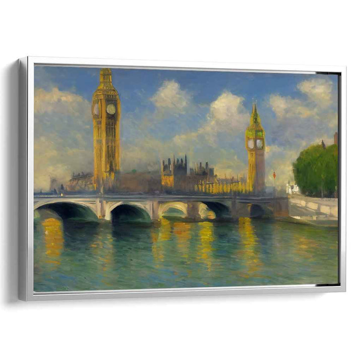 Impressionist Serenity: Big Ben and Westminster Bridge in Sunlit Glow Canvas Art