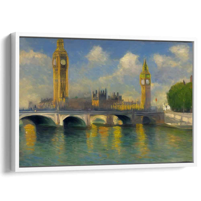 Impressionist Serenity: Big Ben and Westminster Bridge in Sunlit Glow Canvas Art
