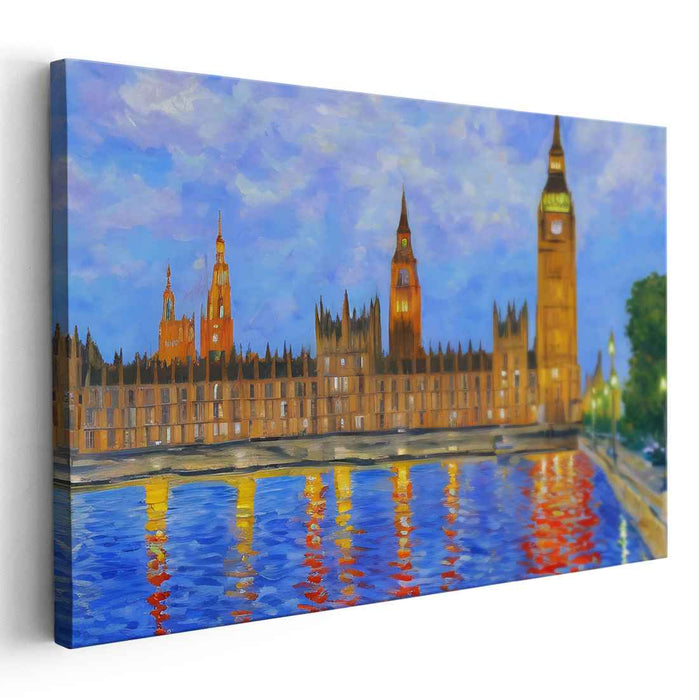 London's Evening Glow: Big Ben and Parliament Reflections Canvas Art Print