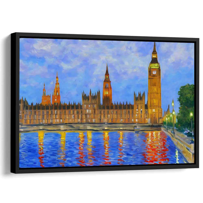 London's Evening Glow: Big Ben and Parliament Reflections Canvas Art Print