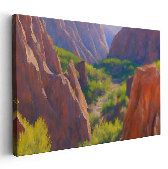 Crimson Citadel Amongst Peaceful Peaks: Serene Landscape with Towering Red Rocks