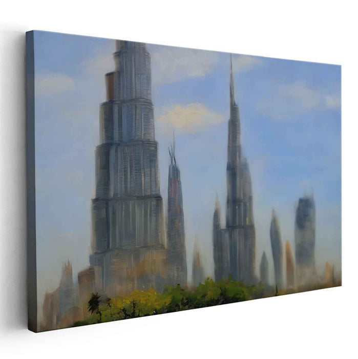 Urban Blues Serenity: Impressionist Cityscape with Soothing Blue Sky