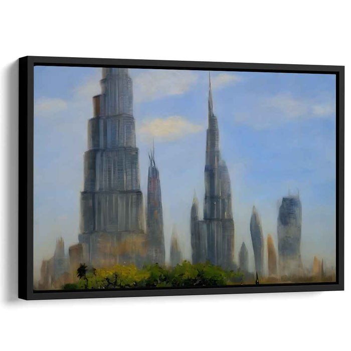 Urban Blues Serenity: Impressionist Cityscape with Soothing Blue Sky
