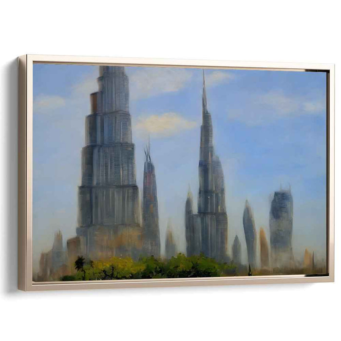 Urban Blues Serenity: Impressionist Cityscape with Soothing Blue Sky