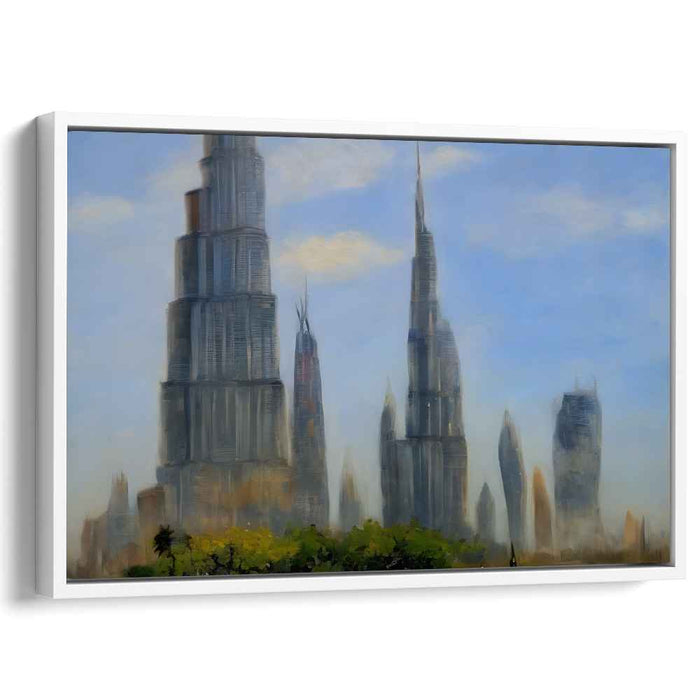 Urban Blues Serenity: Impressionist Cityscape with Soothing Blue Sky