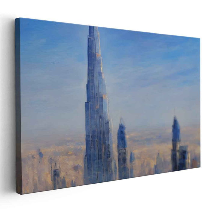 Urban Blue Symphony: Serene Blue Cityscape Canvas Art Print