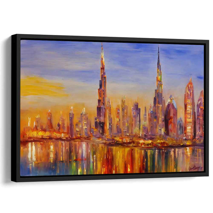 Twilight Mirage Dreams: Luminous Cityscape Reflections Canvas Art Print
