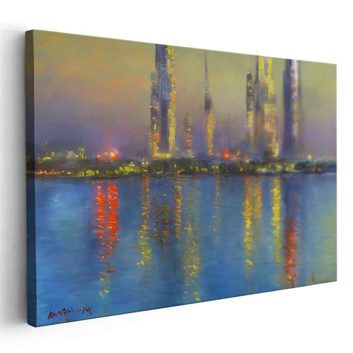 Urban Twilight Melody: Cityscape at Twilight Canvas Art Print