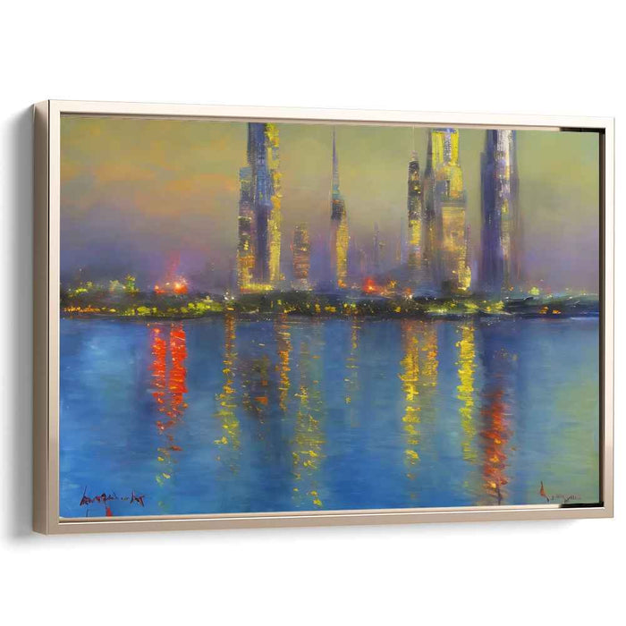 Urban Twilight Melody: Cityscape at Twilight Canvas Art Print