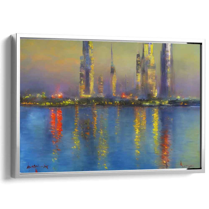 Urban Twilight Melody: Cityscape at Twilight Canvas Art Print