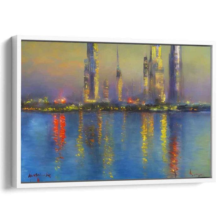 Urban Twilight Melody: Cityscape at Twilight Canvas Art Print