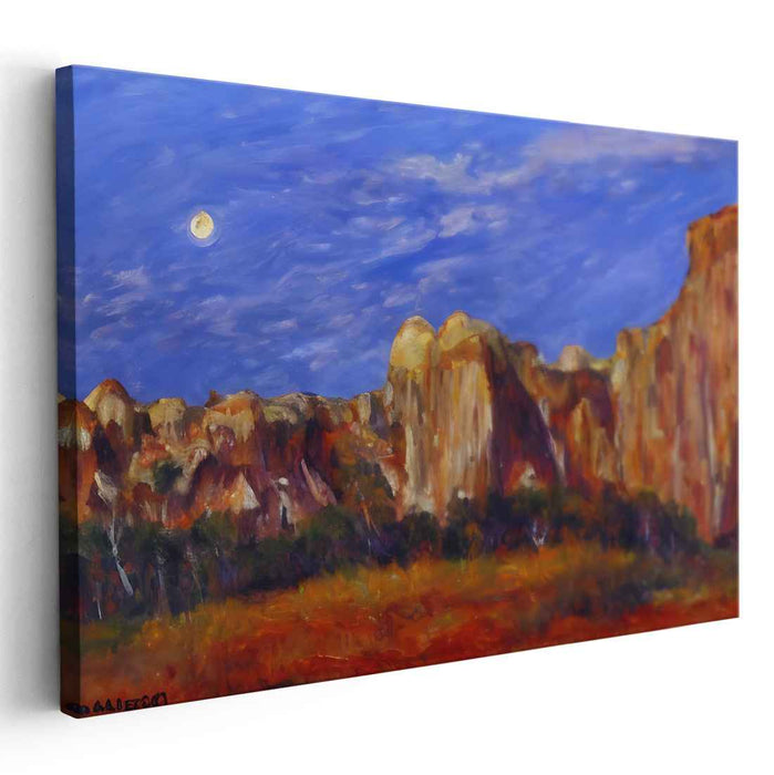 Moonlit Dunes: Serene Desert Landscape Under Full Moon Canvas Art