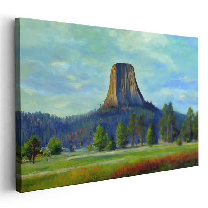 Ethereal Presence Among the Rocks: Realistic Landscape Painting of Devils Tower