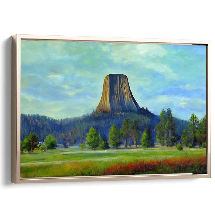 Ethereal Presence Among the Rocks: Realistic Landscape Painting of Devils Tower