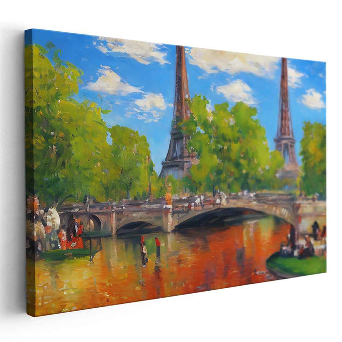 Sunlit Paris: Impressionist Eiffel Tower Canvas Art Print