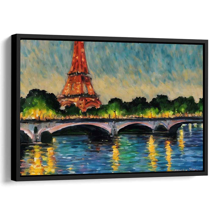 Seine's Reflections: Eiffel Tower by the Seine Impressionist Canvas Art