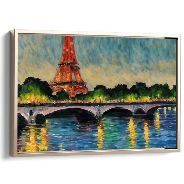 Seine's Reflections: Eiffel Tower by the Seine Impressionist Canvas Art