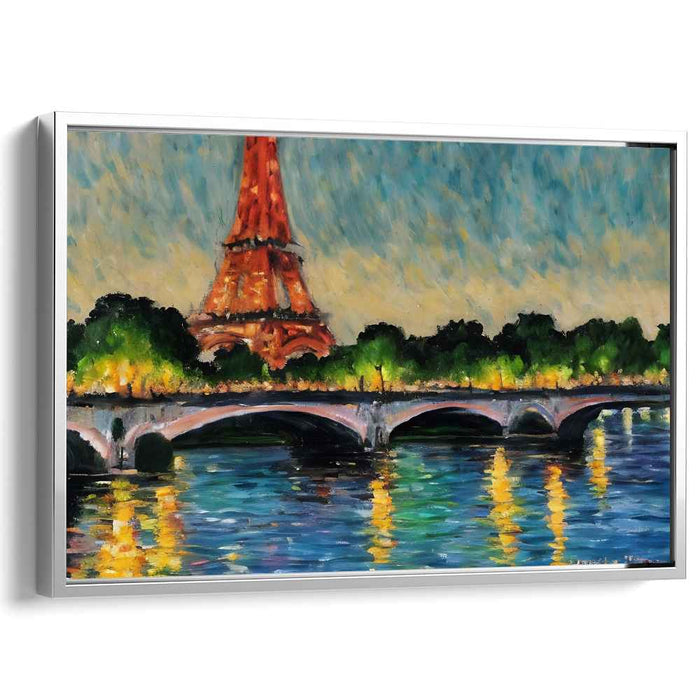 Seine's Reflections: Eiffel Tower by the Seine Impressionist Canvas Art