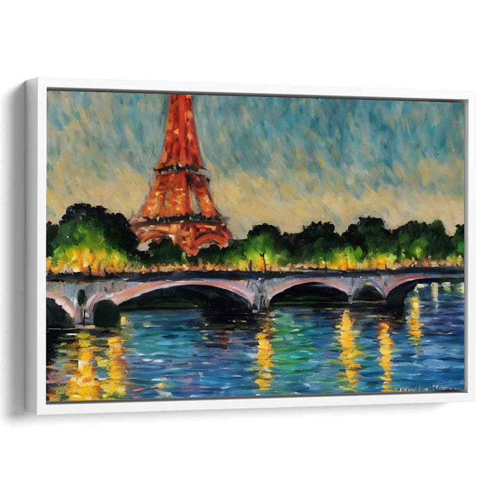 Seine's Reflections: Eiffel Tower by the Seine Impressionist Canvas Art