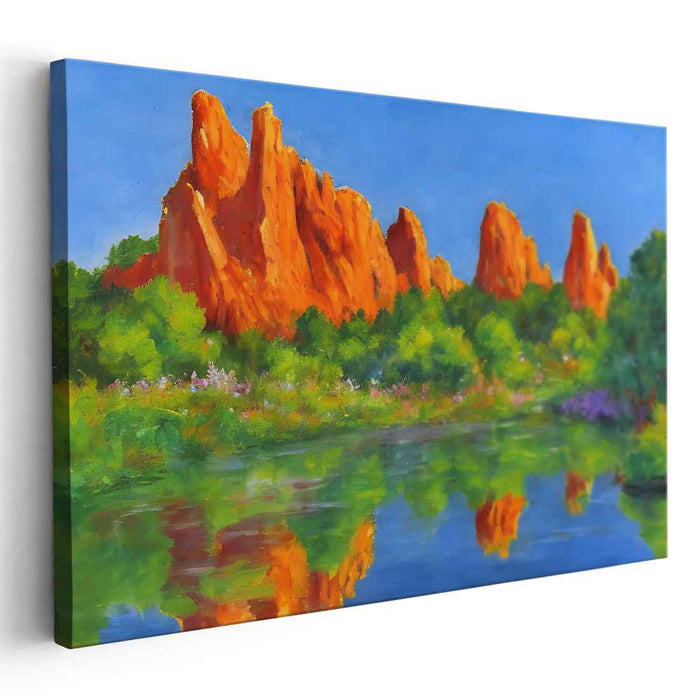 Ember Earthscape: Vibrant Orange Rock Formations Landscape Canvas Art Print