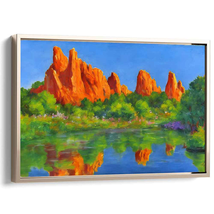 Ember Earthscape: Vibrant Orange Rock Formations Landscape Canvas Art Print
