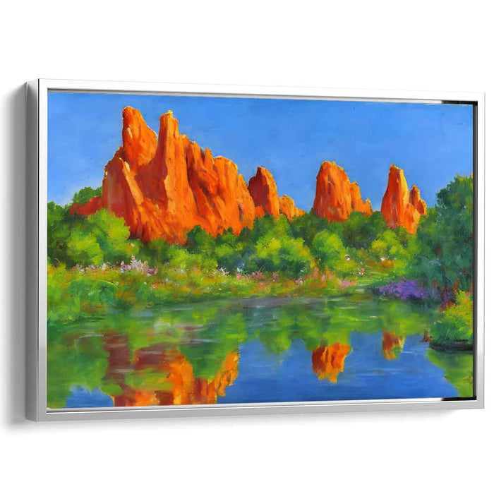 Ember Earthscape: Vibrant Orange Rock Formations Landscape Canvas Art Print