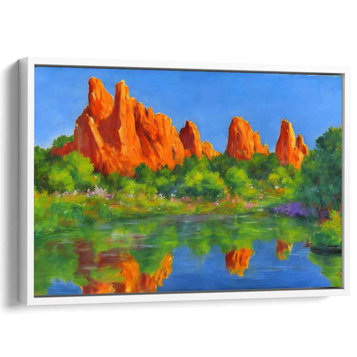 Ember Earthscape: Vibrant Orange Rock Formations Landscape Canvas Art Print