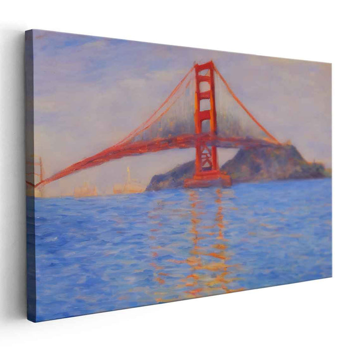 Urban Sunset Strokes: Impressionist Golden Gate Bridge Canvas Art Print