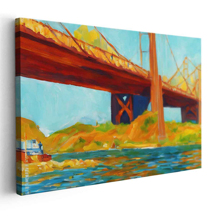Vibrant Bridgescape: Energetic Expressionist Landscape Canvas Art Print