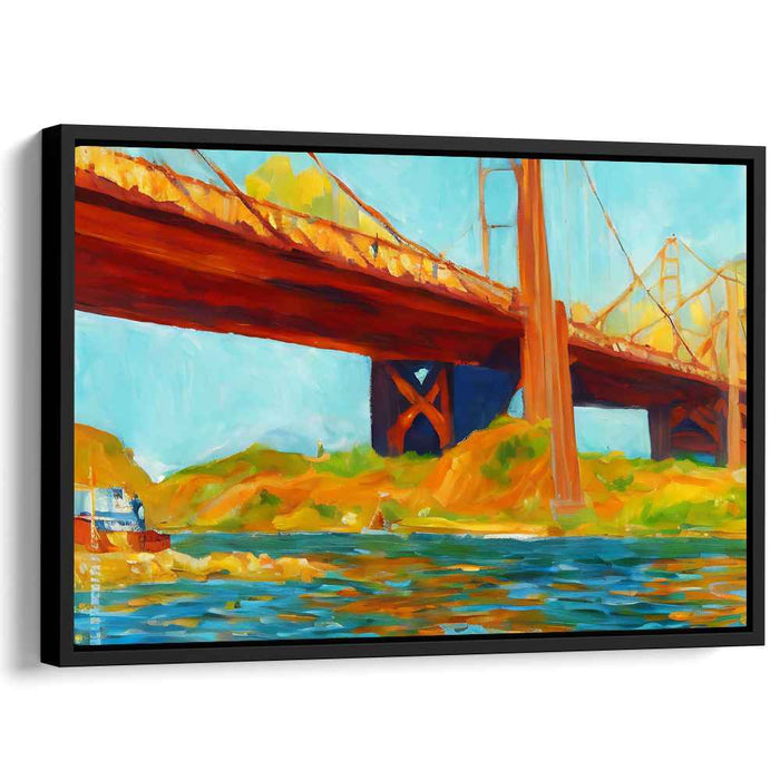 Vibrant Bridgescape: Energetic Expressionist Landscape Canvas Art Print