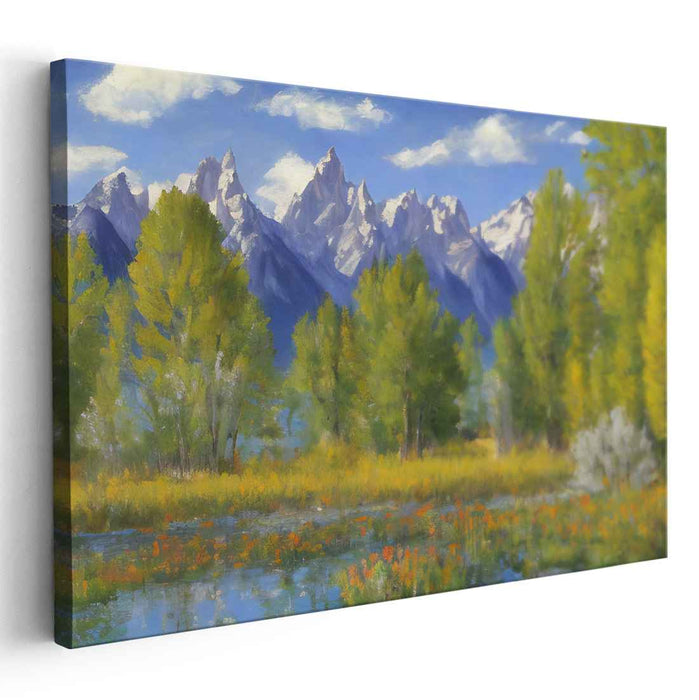 Cascade Retreat: Serene Mountain Landscape Canvas Art Print