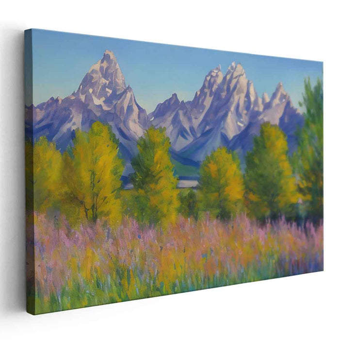 Artistic Ascent: Realistic Mountain Landscape with Impressionistic Flair Canvas Art