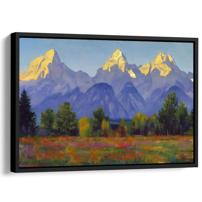 Snowy Sunrise Impressions: Impressionist Sunrise Over Snow-Capped Peaks Canvas Art