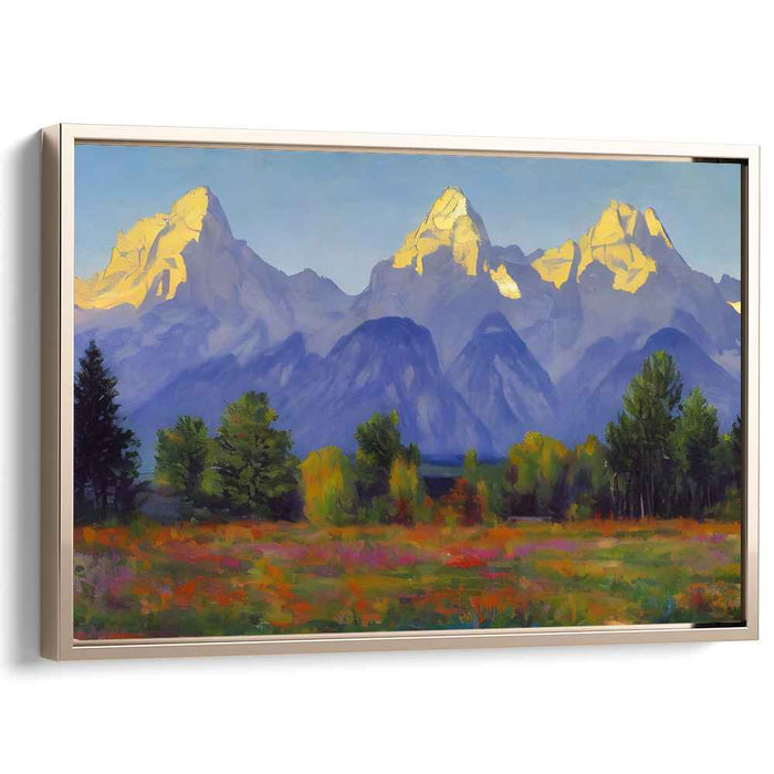 Snowy Sunrise Impressions: Impressionist Sunrise Over Snow-Capped Peaks Canvas Art