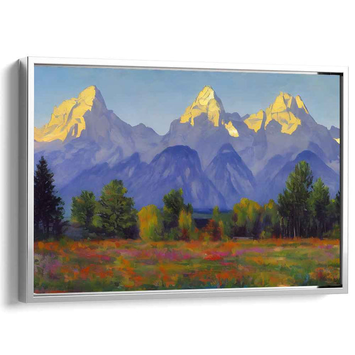 Snowy Sunrise Impressions: Impressionist Sunrise Over Snow-Capped Peaks Canvas Art