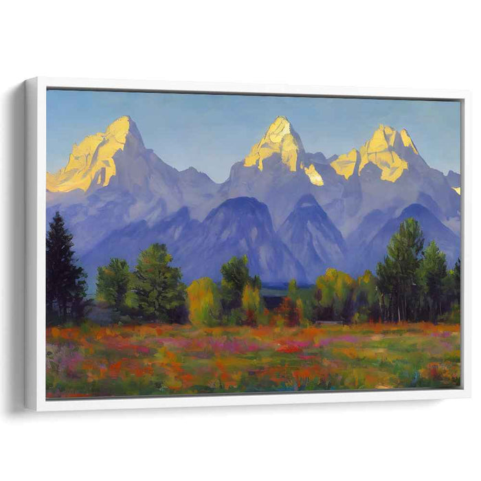 Snowy Sunrise Impressions: Impressionist Sunrise Over Snow-Capped Peaks Canvas Art