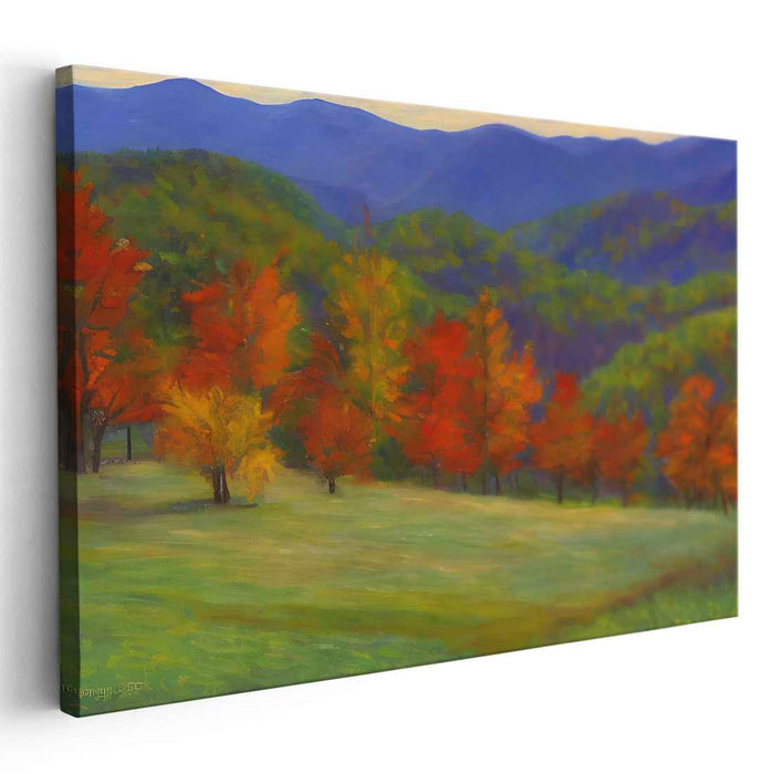 Blazing Brushstrokes Collide: Impressionist Landscape with Fiery Fall Colors