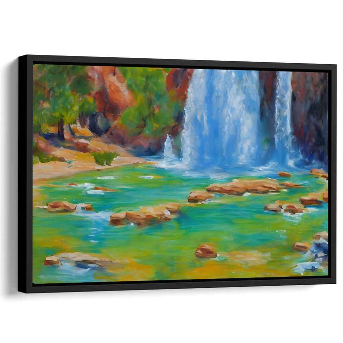 Cascading Verdure: Realistic Waterfall and Lush Landscape Canvas Art Print