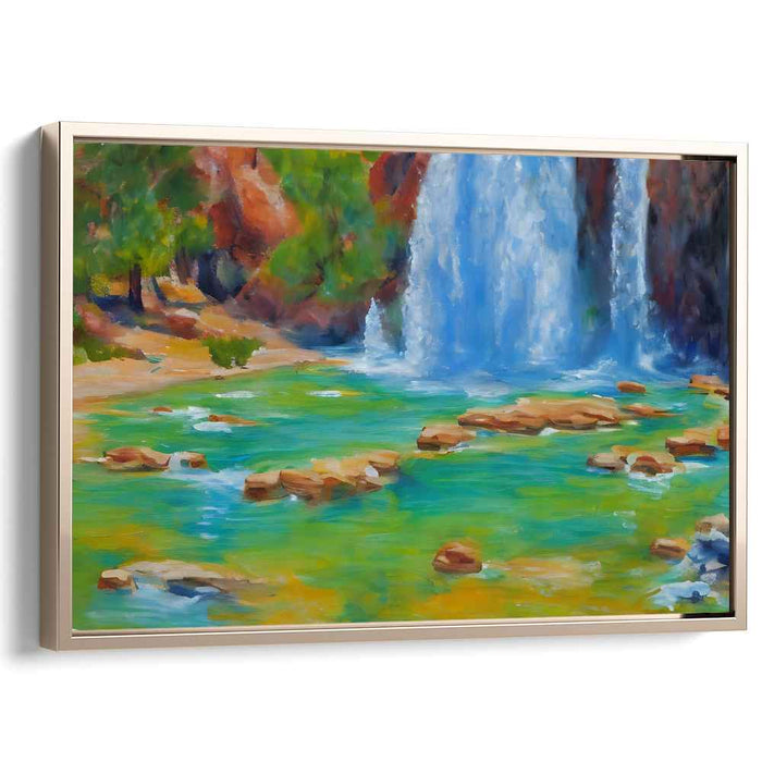 Cascading Verdure: Realistic Waterfall and Lush Landscape Canvas Art Print