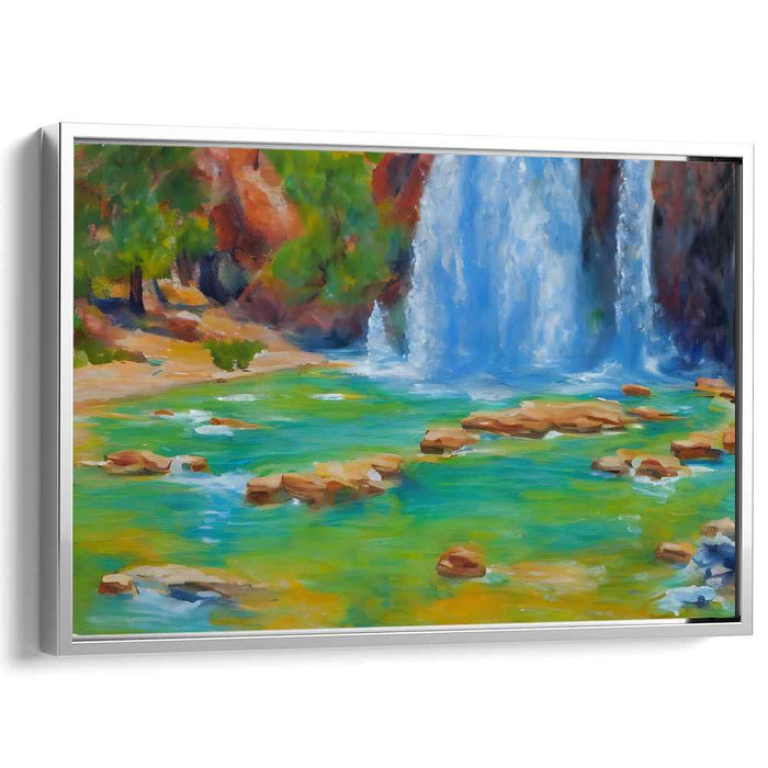 Cascading Verdure: Realistic Waterfall and Lush Landscape Canvas Art Print