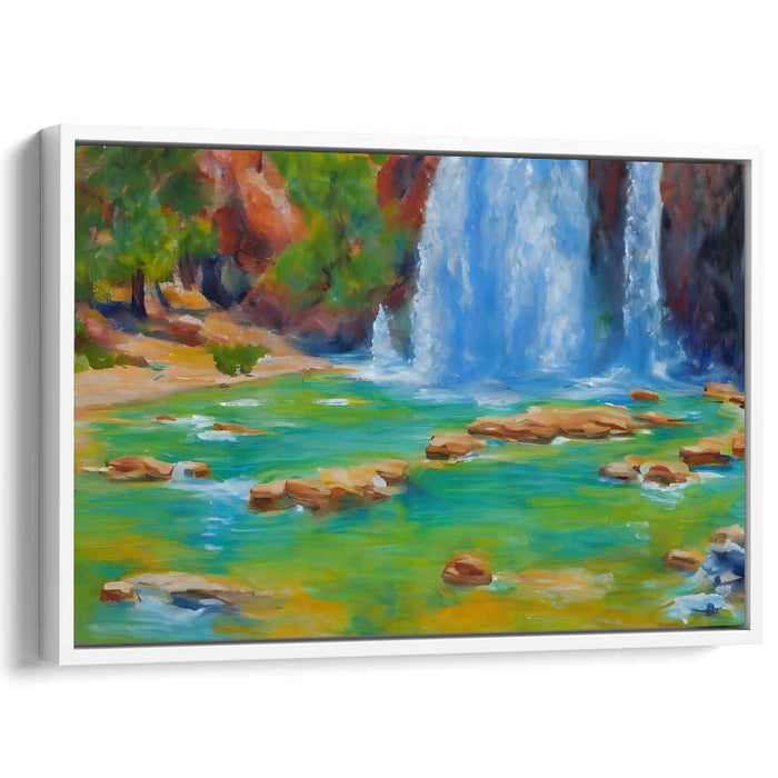 Cascading Verdure: Realistic Waterfall and Lush Landscape Canvas Art Print
