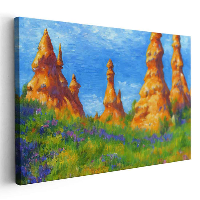 Golden Spires Amidst Azure Skies: Impressionist Landscape Canvas Art Print