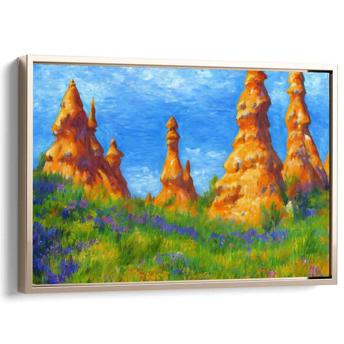 Golden Spires Amidst Azure Skies: Impressionist Landscape Canvas Art Print